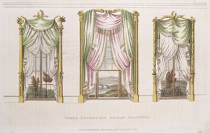 Drie ontwerpen voor raamgordijnen, plaat 107 uit Ackermanns Repository of Arts, gepubliceerd 1819 door English School